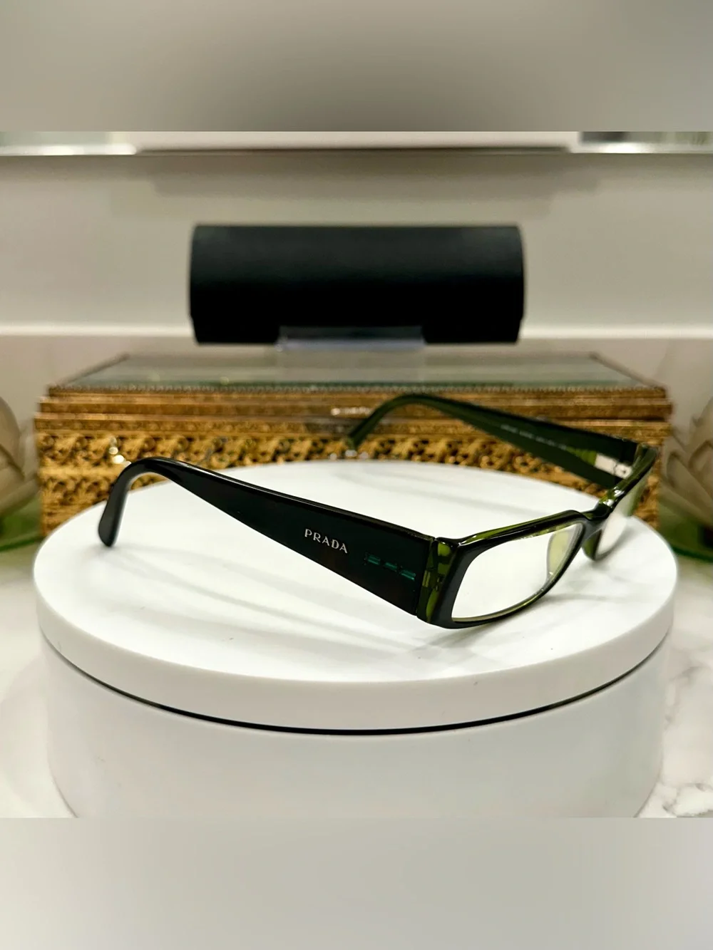 Prada Project Green Jeweled Rx Eyeglass Frames, 1 broken temple tip w/Prada Case
